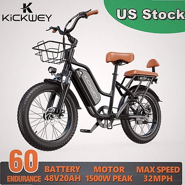 1500W 20AH 32MPH Electric Bike 2-Seat Fat Tire City Travel Commuter eBike