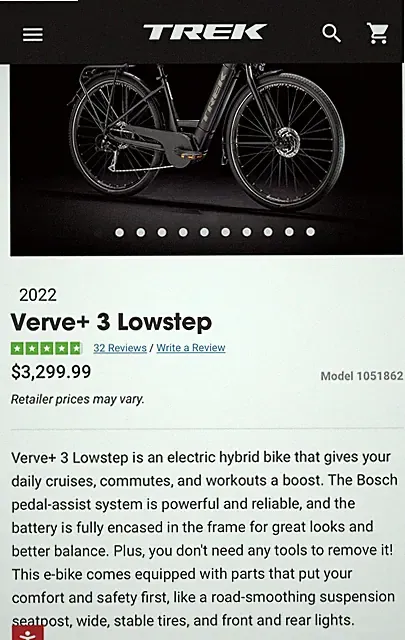 2022 Trek Verve+ 3 Low Step MSRP $3299.99, not including 2nd Battery