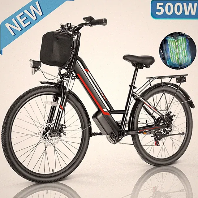 500W 48V Electric Bike Adults 26" Beach Cruiser Bicycle 7-Speed e Bike 50miles✔️