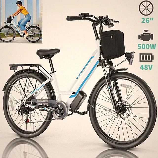 500W Cruiser Bicycle 26" Electric Bike Adults 20MPH Women Ebike Low Step Frame🔥