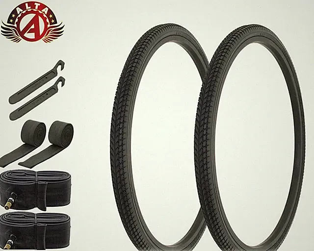 ALTA BICYCLE WIRE BEAD TIRES 26 x 1.50 BLACK TWIN MARCH SEMI-SLICK 8pc SET.