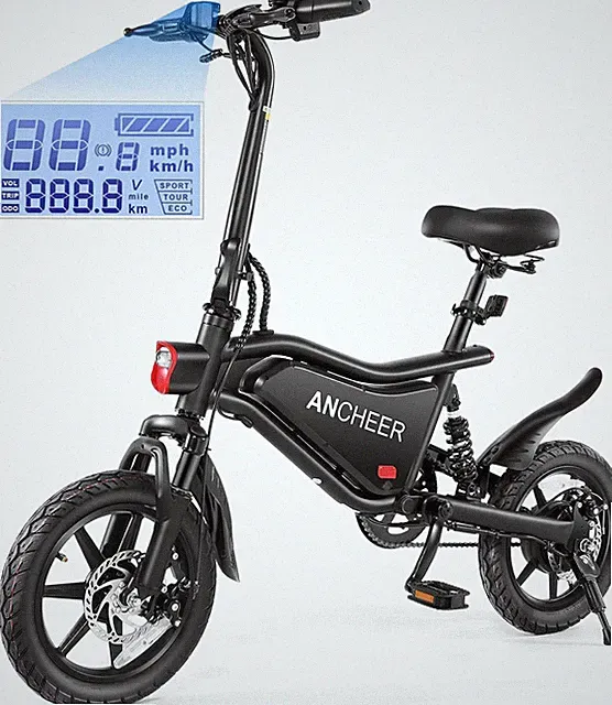 ANCHEER Folding Electric Bike for Adults, 374Wh Ebike, 20MPH Electric Bikes, 14"