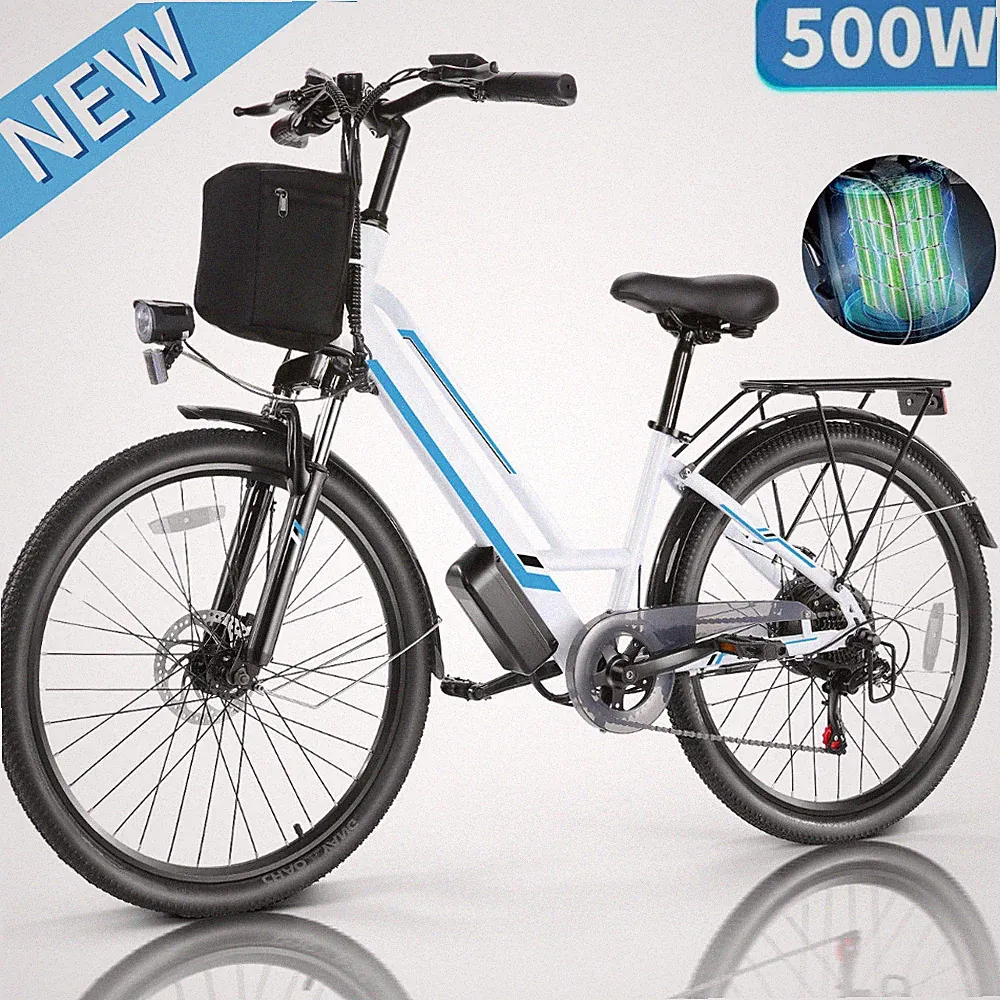 Electric Bike 26" Commuting Bicycle for Adults 500W 48V Cruiser e Bike 20mph NEW