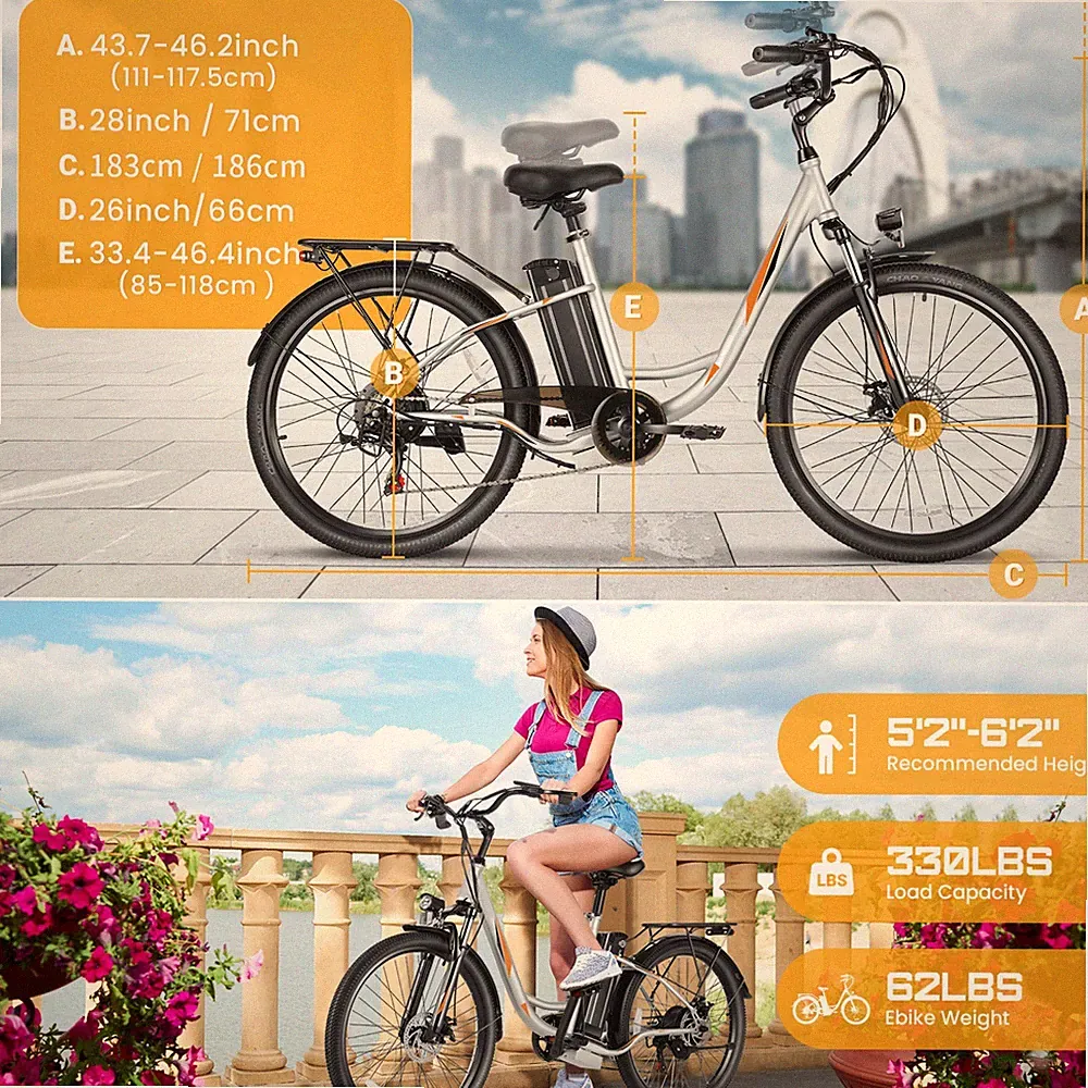 Electric Bike Adults 26" Ebike 500W Beach Cruiser Bicycle w/48V LI-Battery 20MPH