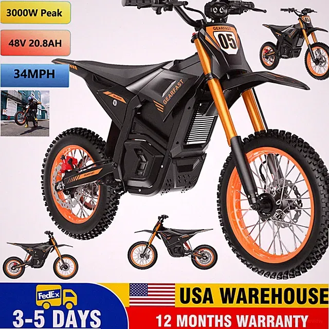 Electric Dirt Bike Peak 3000W 48V 21AH Bicycle 34MPH motorcycles for Teens Adult