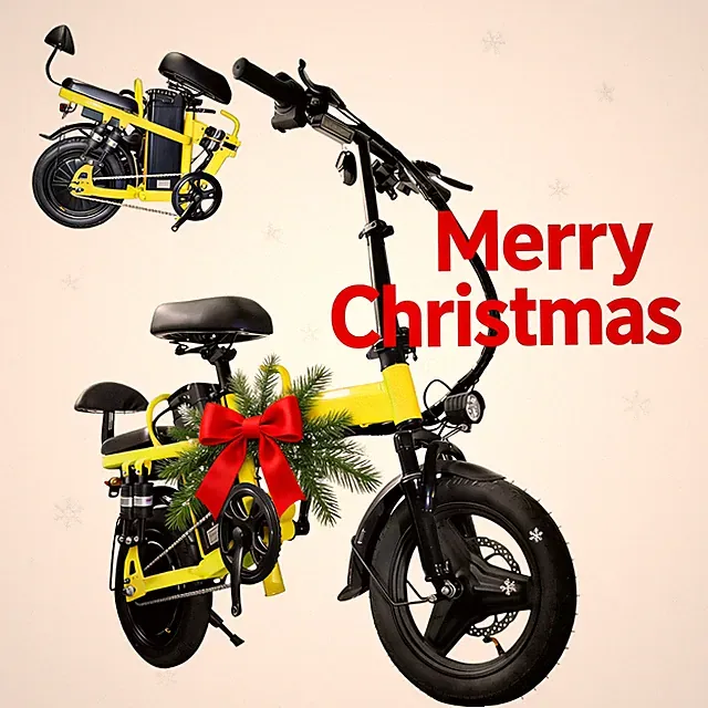 Folding Electric Bike 750W Peak 14" 48V15Ah 2 Seater Mini Ebike Long Range 50Mi