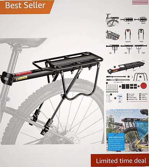 Lightweight 110Lb Capacity Bicycle Luggage Carrier - Universal Adjustable Design