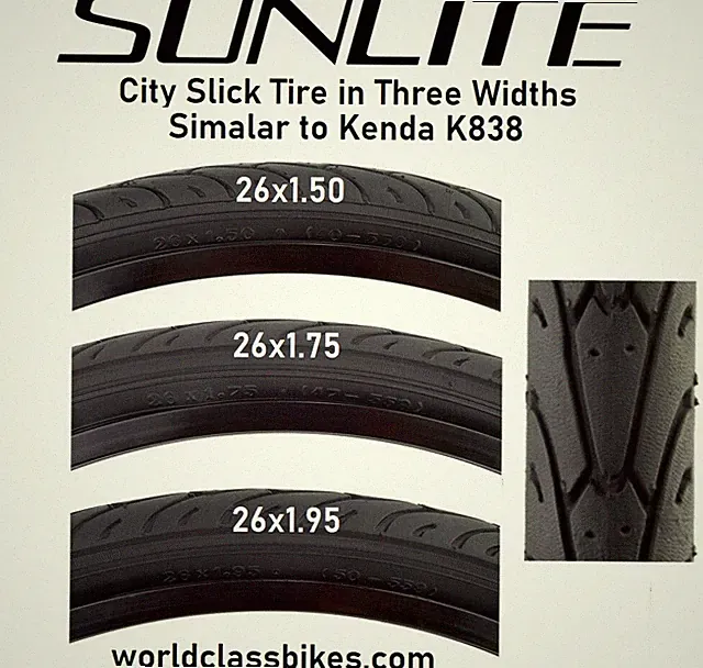 Sunlite City Slick 26" / 559 Black Mountain Hybrid Urban Bicycle Tire Kenda K838