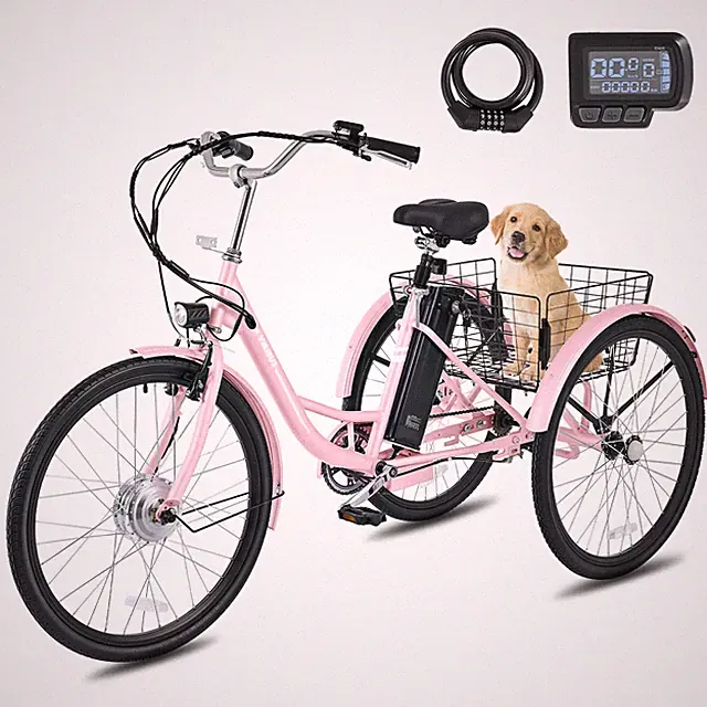 VIRIBUS 24"/26" Electric Adult Tricycle Trike Gift 36V 250W Battery UL Stand US